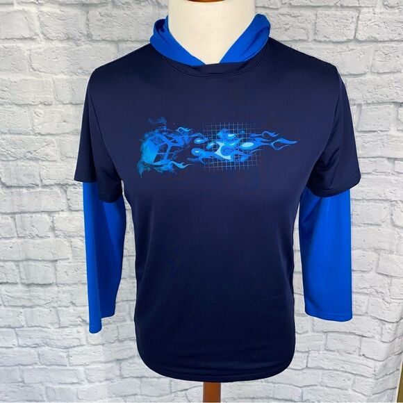 zeroXposure boys dri fit hoodie navy/light blue sz 18 - Picture 1 of 10